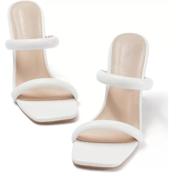 Coutgo Womens Square Open Toe Heeled Sandals Two Strap High Heel Backless Dress Slip On Mules