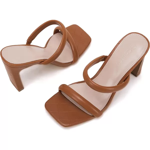 Coutgo Womens Square Open Toe Heeled Sandals Two Strap High Heel Backless Dress Slip On Mules