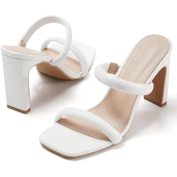 Coutgo Womens Square Open Toe Heeled Sandals Two Strap High Heel Backless Dress Slip On Mules