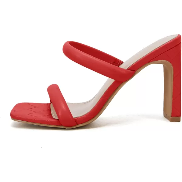 Coutgo Womens Square Open Toe Heeled Sandals Two Strap High Heel Backless Dress Slip On Mules