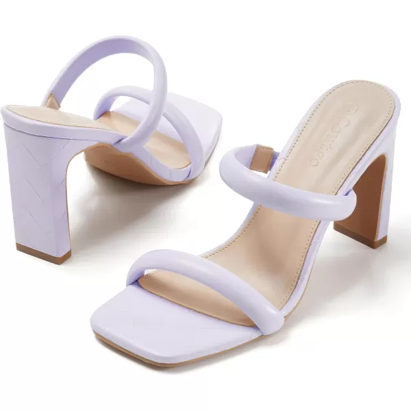 Coutgo Womens Square Open Toe Heeled Sandals Two Strap High Heel Backless Dress Slip On Mules