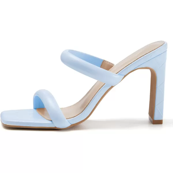 Coutgo Womens Square Open Toe Heeled Sandals Two Strap High Heel Backless Dress Slip On Mules