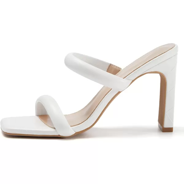 Coutgo Womens Square Open Toe Heeled Sandals Two Strap High Heel Backless Dress Slip On Mules