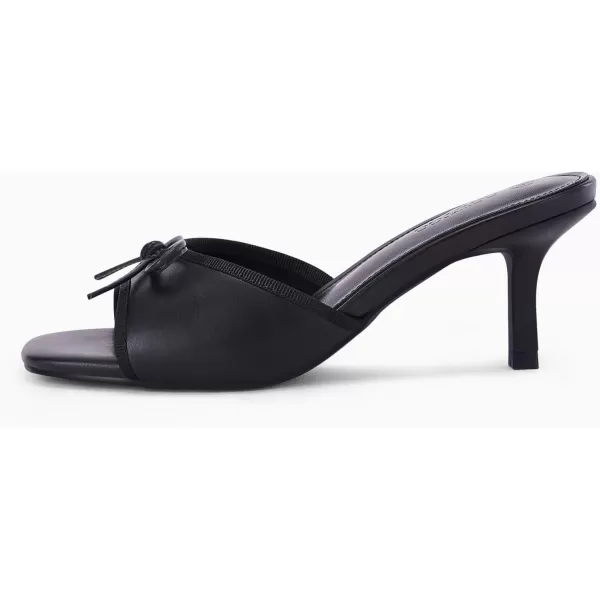 Coutgo Womens Square Open Toe Heels Mules Bow Stiletto Heel Backless Slip On Slide Sandals