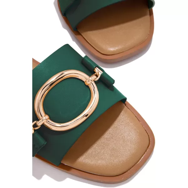 Coutgo Womens Square Toe Dressy Summer Slide Sandals Flat Low Heel Big Metal Chain Slip On Party Slippers Shoes