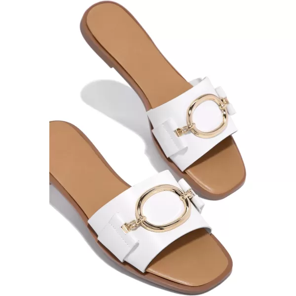 Coutgo Womens Square Toe Dressy Summer Slide Sandals Flat Low Heel Big Metal Chain Slip On Party Slippers Shoes