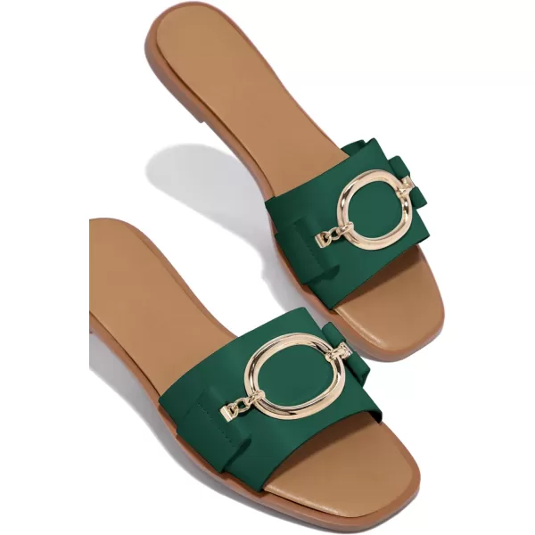 Coutgo Womens Square Toe Dressy Summer Slide Sandals Flat Low Heel Big Metal Chain Slip On Party Slippers Shoes
