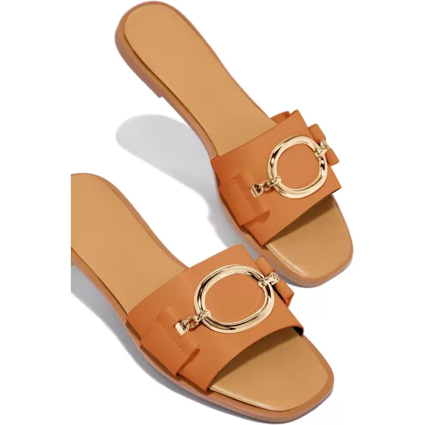 Coutgo Womens Square Toe Dressy Summer Slide Sandals Flat Low Heel Big Metal Chain Slip On Party Slippers Shoes