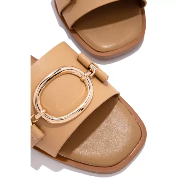Coutgo Womens Square Toe Dressy Summer Slide Sandals Flat Low Heel Big Metal Chain Slip On Party Slippers Shoes