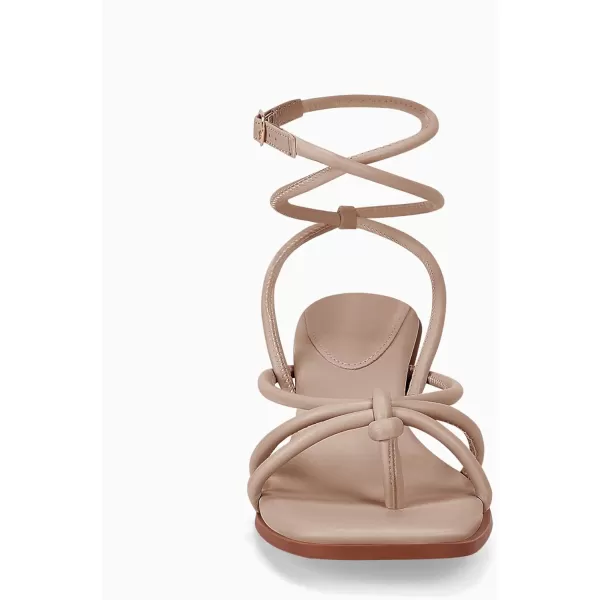 Coutgo Womens Strappy Heels Sandals Thong Gladiator Square Open Toe Low Kitten Heeled Criss Cross Ankle Strap Summer Dress Wedding Shoes