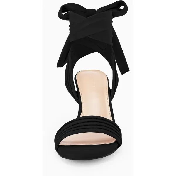 Coutgo Womens Strappy High Heels Chunky Heeled Sandals Bow Tie Lace Up Open Toe Pumps Dress Wedding Comfortable Shoes