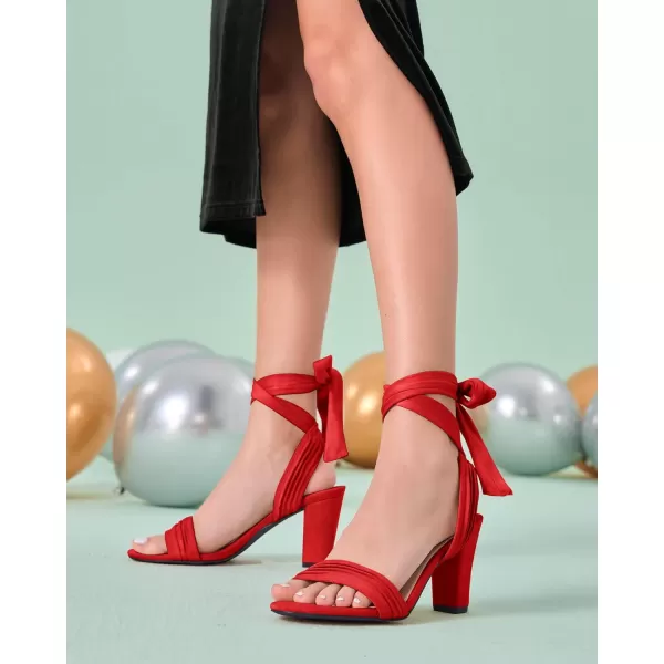 Coutgo Womens Strappy High Heels Chunky Heeled Sandals Bow Tie Lace Up Open Toe Pumps Dress Wedding Comfortable Shoes