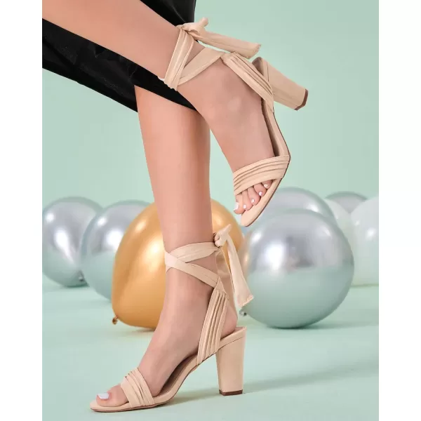 Coutgo Womens Strappy High Heels Chunky Heeled Sandals Bow Tie Lace Up Open Toe Pumps Dress Wedding Comfortable Shoes