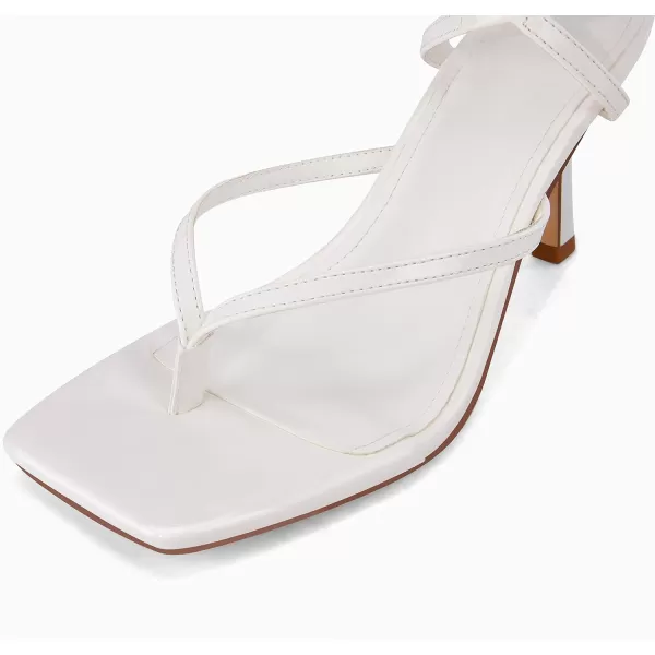 Coutgo Womens Strappy Thong Heels Sandals Sexy Lace up Wrap Ankle Strap Square Toe High Heeled Dress Summer Party Shoes