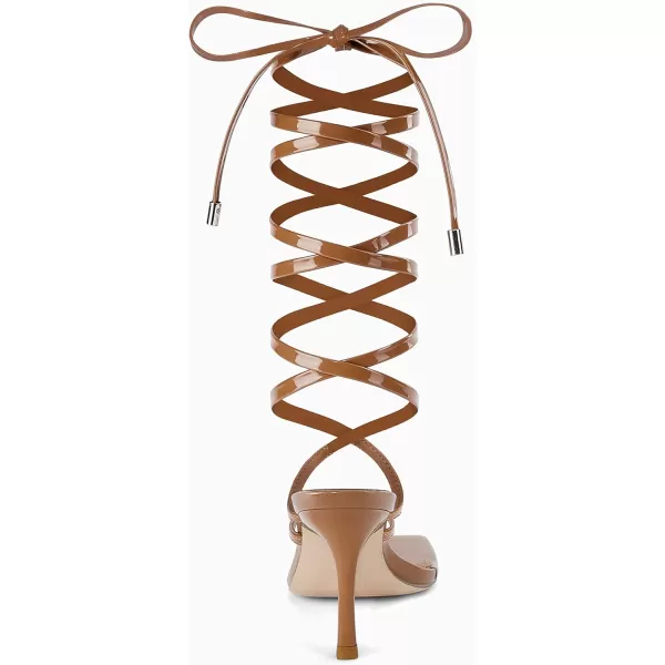 Coutgo Womens Strappy Thong Heels Sandals Sexy Lace up Wrap Ankle Strap Square Toe High Heeled Dress Summer Party Shoes