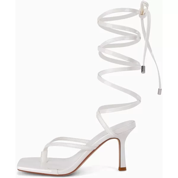 Coutgo Womens Strappy Thong Heels Sandals Sexy Lace up Wrap Ankle Strap Square Toe High Heeled Dress Summer Party Shoes