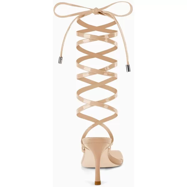 Coutgo Womens Strappy Thong Heels Sandals Sexy Lace up Wrap Ankle Strap Square Toe High Heeled Dress Summer Party Shoes