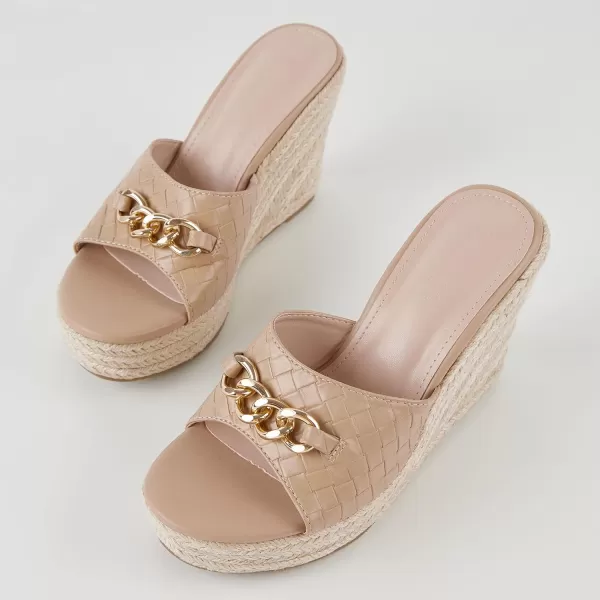 Coutgo Women's Wedge Sandals Platform Espadrille Heel Chain Slip On Casual Summer Slides