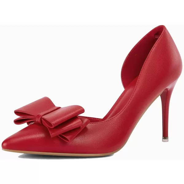 Womens Bow Heels Closed Pointed Toe Dress Shoes Stiletto Slip on Wedding Pumps