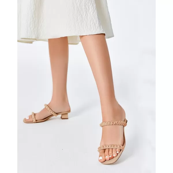Womens Pearl Square Open toe Heels Sandals Chunky Low Heels Two Band Backless Slides Summer Wedding Party Dress Shoes
