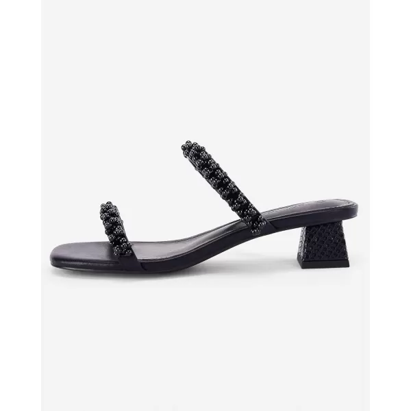 Womens Pearl Square Open toe Heels Sandals Chunky Low Heels Two Band Backless Slides Summer Wedding Party Dress Shoes