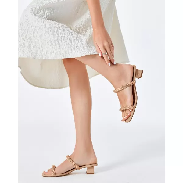 Womens Pearl Square Open toe Heels Sandals Chunky Low Heels Two Band Backless Slides Summer Wedding Party Dress Shoes