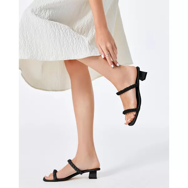 Womens Pearl Square Open toe Heels Sandals Chunky Low Heels Two Band Backless Slides Summer Wedding Party Dress Shoes