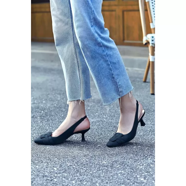 Womens Slingback Heels Low Kitten Heel Closed Toe Dress Shoes Sexy Elegant Wedding Office Pumps