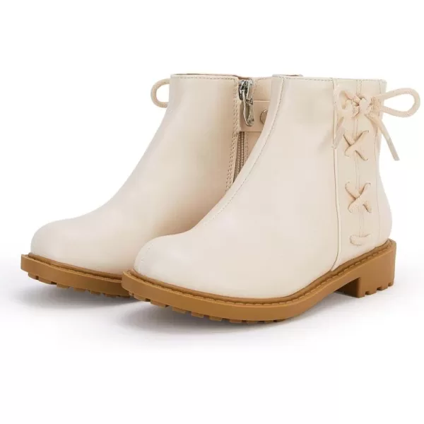 Coutgo Girls Tie Knot Ankle Boots Kids Side Zipper Chunky Low Heel Faux Leather Dress Booties