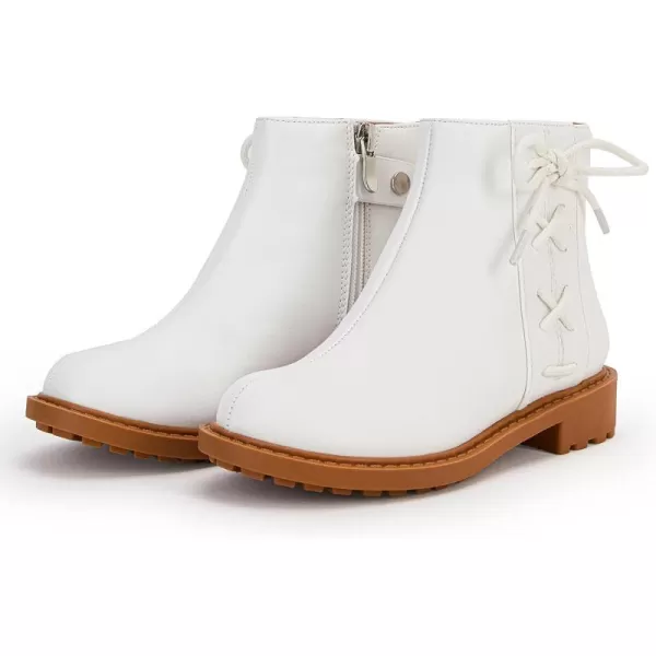 Coutgo Girls Tie Knot Ankle Boots Kids Side Zipper Chunky Low Heel Faux Leather Dress Booties