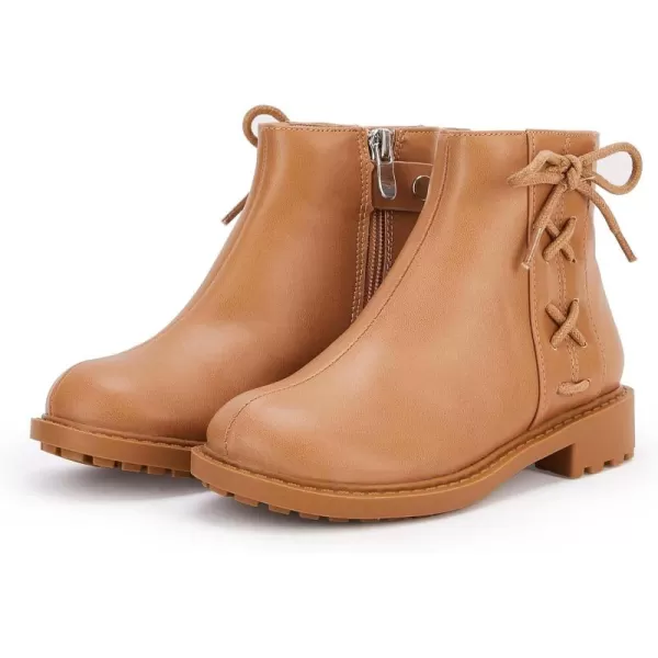 Coutgo Girls Tie Knot Ankle Boots Kids Side Zipper Chunky Low Heel Faux Leather Dress Booties