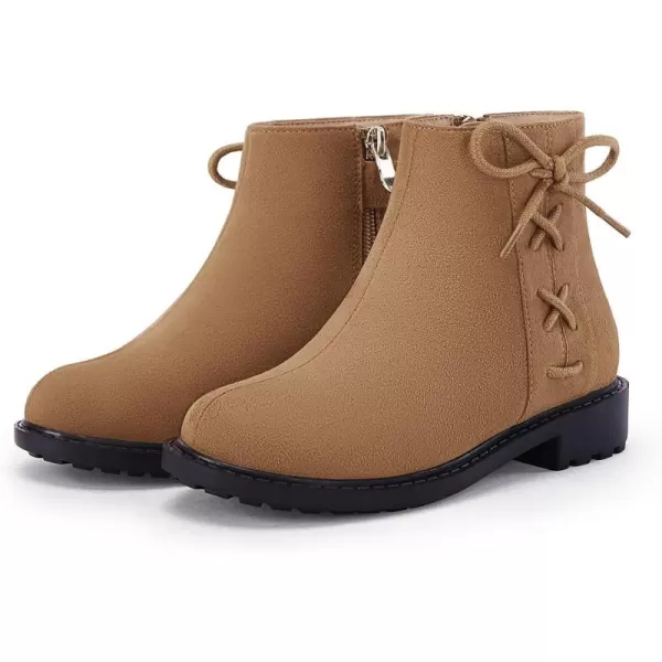 Coutgo Girls Tie Knot Ankle Boots Kids Side Zipper Chunky Low Heel Faux Leather Dress Booties