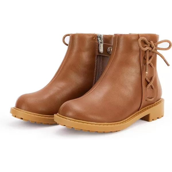 Coutgo Girls Tie Knot Ankle Boots Kids Side Zipper Chunky Low Heel Faux Leather Dress Booties