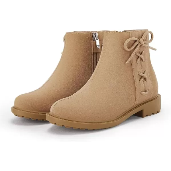Coutgo Girls Tie Knot Ankle Boots Kids Side Zipper Chunky Low Heel Faux Leather Dress Booties