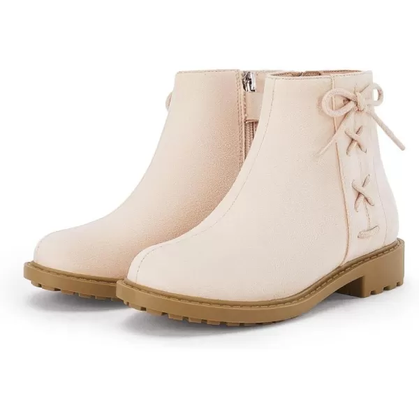 Coutgo Girls Tie Knot Ankle Boots Kids Side Zipper Chunky Low Heel Faux Leather Dress Booties