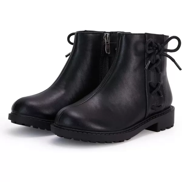 Coutgo Girls Tie Knot Ankle Boots Kids Side Zipper Chunky Low Heel Faux Leather Dress Booties