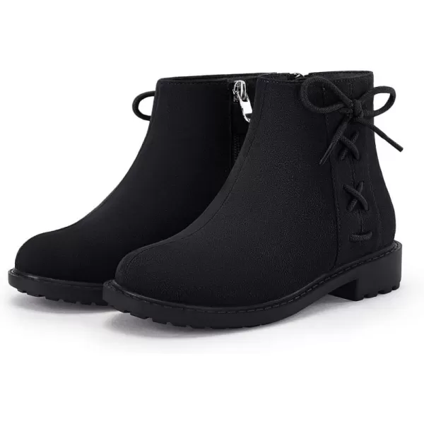 Coutgo Girls Tie Knot Ankle Boots Kids Side Zipper Chunky Low Heel Faux Leather Dress Booties