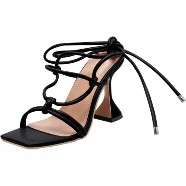 Coutgo Strappy Heels for Women, Lace Up Square Open Toe Dress Sandals, Stiletto Heeled for Summer Party