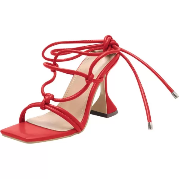 Coutgo Strappy Heels for Women, Lace Up Square Open Toe Dress Sandals, Stiletto Heeled for Summer Party