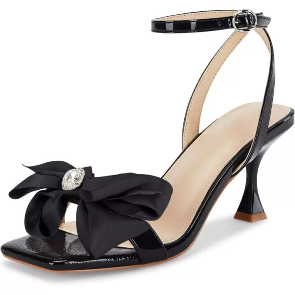 Coutgo Women's Bow Knot Heeled Sandals Rhinestone Kitten Heels Open Toe Ankle Strap Dress Pump Shoes