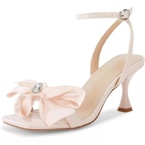 Coutgo Women's Bow Knot Heeled Sandals Rhinestone Kitten Heels Open Toe Ankle Strap Dress Pump Shoes