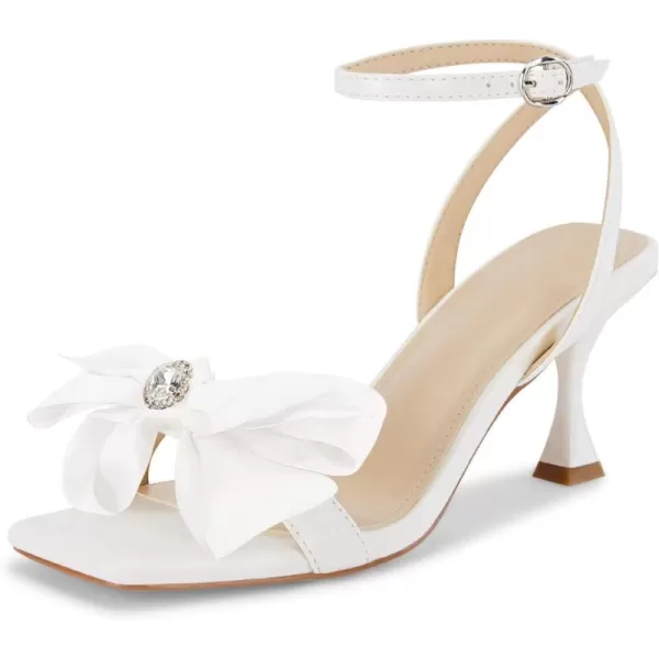 Coutgo Women's Bow Knot Heeled Sandals Rhinestone Kitten Heels Open Toe Ankle Strap Dress Pump Shoes