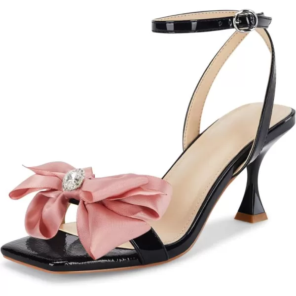 Coutgo Women's Bow Knot Heeled Sandals Rhinestone Kitten Heels Open Toe Ankle Strap Dress Pump Shoes