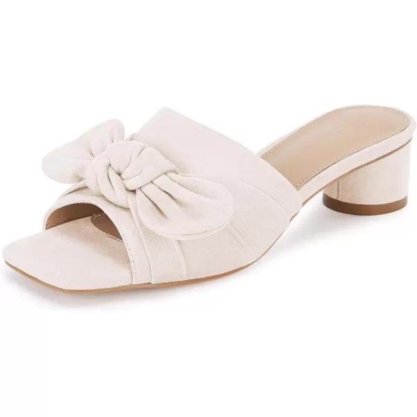 Coutgo Womens Bow Slides Sandals Slip On Chunky Low Heel Square Open Toe Elagant Summer Shoes