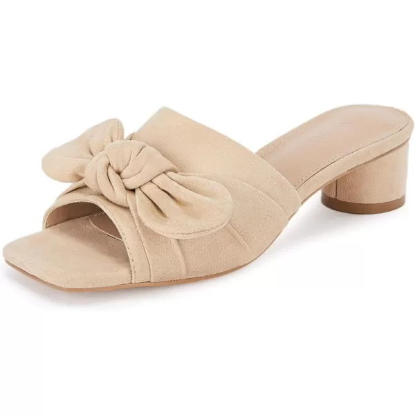 Coutgo Womens Bow Slides Sandals Slip On Chunky Low Heel Square Open Toe Elagant Summer Shoes