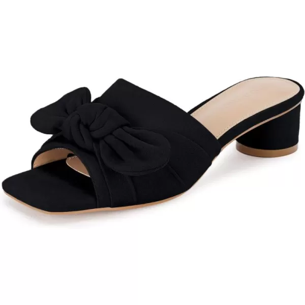 Coutgo Womens Bow Slides Sandals Slip On Chunky Low Heel Square Open Toe Elagant Summer Shoes