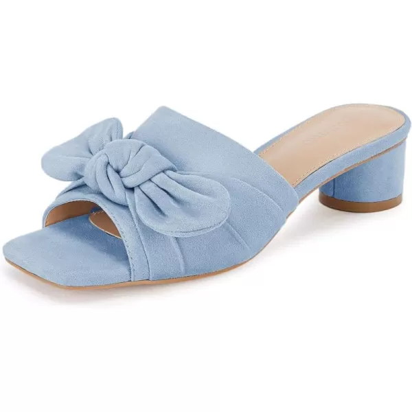 Coutgo Womens Bow Slides Sandals Slip On Chunky Low Heel Square Open Toe Elagant Summer Shoes