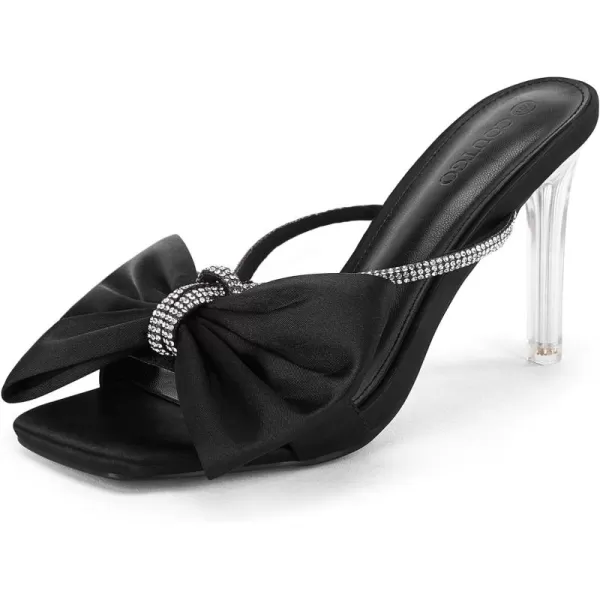 Coutgo Women's Bow Tie Heels Slip on Backless Sandals Open Toe Rhinestone Stiletto Summer Dress Pump Shoes
