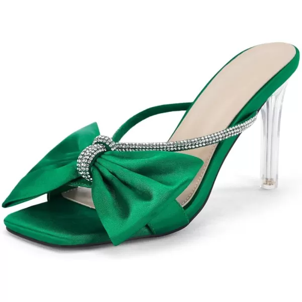 Coutgo Women's Bow Tie Heels Slip on Backless Sandals Open Toe Rhinestone Stiletto Summer Dress Pump Shoes