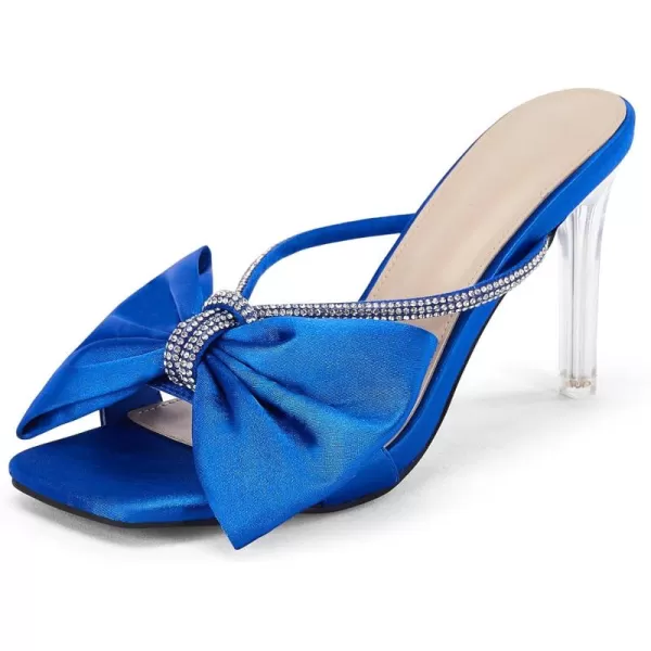 Coutgo Women's Bow Tie Heels Slip on Backless Sandals Open Toe Rhinestone Stiletto Summer Dress Pump Shoes